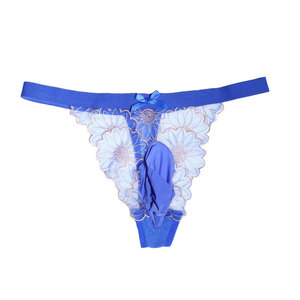 Men's Sexy One Piece Thong With Penis Cover Blue Lace Mesh Breathable U Shape Pouch Underwear For Adults - Product Image 5