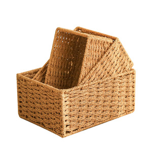 Wholesale Handle Drawer Type <strong>Storage</strong> Basket Desktop <strong>Remote</strong> <strong>Control</strong> <strong>Storage</strong> Box Rattan Cosmetics Organizer Woven <strong>Storage</strong> Baskets - Product Image 1