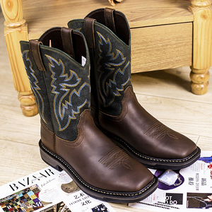 Bottes de Cowboy occidentales classiques pour hommes bottes en cuir à semelle extérieure en caoutchouc anti-glissante chaussures hommes bottes du désert à bout carré - Product Image 5
