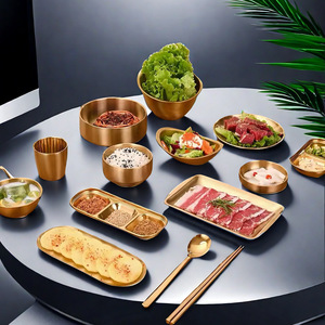 Ensemble de couverts rétro en acier inoxydable 304 pour camping, barbecue et thé, comprenant bol, <span class=keywords><strong>assiette</strong></span>, fourchette, cuillère, baguettes et tasses - Product Image 6