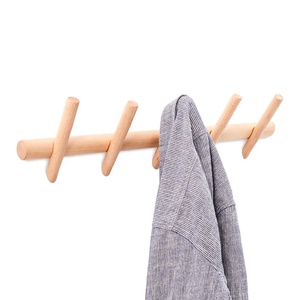 Bathroom Entryway Natural Beech Wood 5 Hooks <strong>Coat</strong> <strong>Rack</strong> <strong>Wall</strong> Hooks Wood Hook - Product Image 1