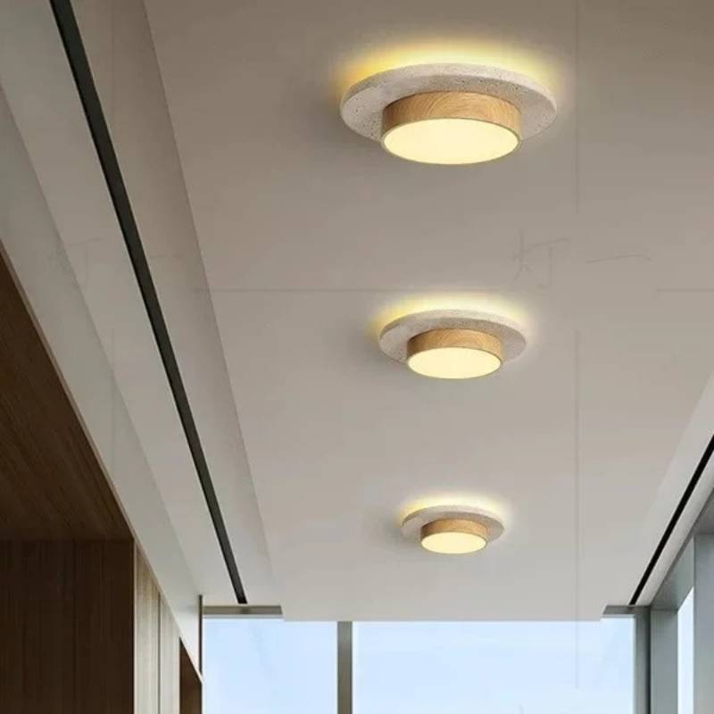 Wabi-Sabi Cave Stone Round Ceiling Lights Yellow Travertine Ceiling Lamp for Balcony Corridors Livingroom Indoor Lights · image 2