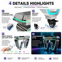 Console de DJ moderne à LED en acier inoxydable, 7 couleurs lumineuses, support de contrôleur lumineux avec roulettes pour boîte de nuit, bar, scène