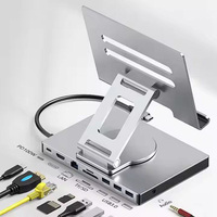Station d'accueil USB-C 9 en 1, support de tablette rotatif à 360 degrés, sortie HDTV 4K, 100W PD, Ethernet Gigabit, lecteur SD TF