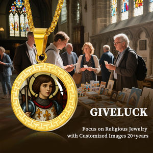 GIVELUCK Colgante Religioso de Santa Juana de Arco con Borde en T, Chapado en <span class=keywords><strong>Oro</strong></span> de 18K, Medalla de Acero Inoxidable con Relieve 3D, Coraje y Fe - Product Image 6