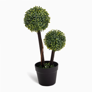 Arbre topiaire artificiel irrégulier en buis à double boule, deux troncs en bois naturel, <span class=keywords><strong>feuillage</strong></span> vert bicolore, mini-<span class=keywords><strong>arbuste</strong></span> en pot - Product Image 1