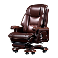 Fauteuil de bureau moderne de luxe, inclinable et pivotant, avec fonction de glissement électrique, ergonomique, en cuir véritable et structure en bois, pour cadre dirigeant