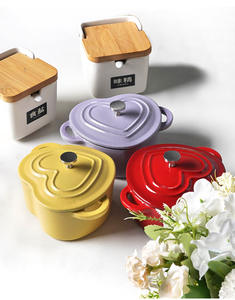 قدر هولندي من الحديد الزهر على شكل قلب مخصص، غير لاصق، مطلي بالمينا العتيق، طقم قدور بكمية طلب أدنى منخفضة مع مقبض، أواني طهي للطهي البطيء - Product Image 6