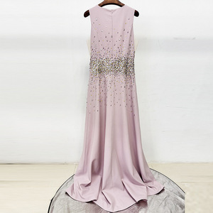 Elegante Abito Lungo <span class=keywords><strong>da</strong></span> Donna Senza Maniche con Perline in Vita, Vestito Formale <span class=keywords><strong>da</strong></span> <span class=keywords><strong>Cerimonia</strong></span> per Ospiti di Matrimonio, Abito <span class=keywords><strong>da</strong></span> Sera Fluido - Product Image 4