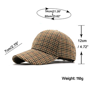 Gorra de béisbol de <span class=keywords><strong>tweed</strong></span> con logo personalizado, diseño de pata de gallo, a cuadros, mezcla de lana, estilo casual para papá - Product Image 4