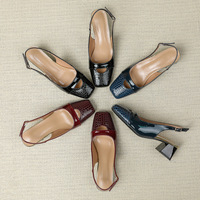 Sandales à talons épais pour femmes, vente en gros directe d'usine, sandales à bout carré, sandales de créateurs pour femmes