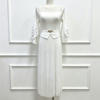 Robe plissée florale 3D à manches évasées en dentelle, cintrée à la taille, amincissante, pour femme, tenue décontractée ou de bureau