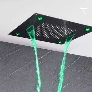Pommeau de douche à quatre fonctions LED, <span class=keywords><strong>musique</strong></span>, pluie monté au plafond, cascade, mitigeur thermostatique, ensemble de douche noir mat - Product Image 5