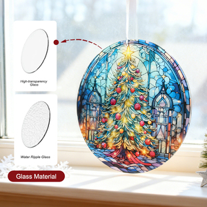 Christmas Ornaments 2026, Christmas <b>Tree</b> Stained Glass Suncatcher Round Fun Glass Decoration Gifts - Product Image 4