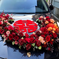 Decoración de Boda, Flores Artificiales, Rosa Roja, Corazón, Decoración para Coche de Boda, Arreglos Florales Chinos para Boda