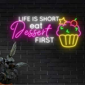 La vita è breve mangiare il Dessert prima insegna al Neon, decorazione murale del negozio di dolci, forno per Cupcake luci Led Custom insegne al Neon - Product Image 1