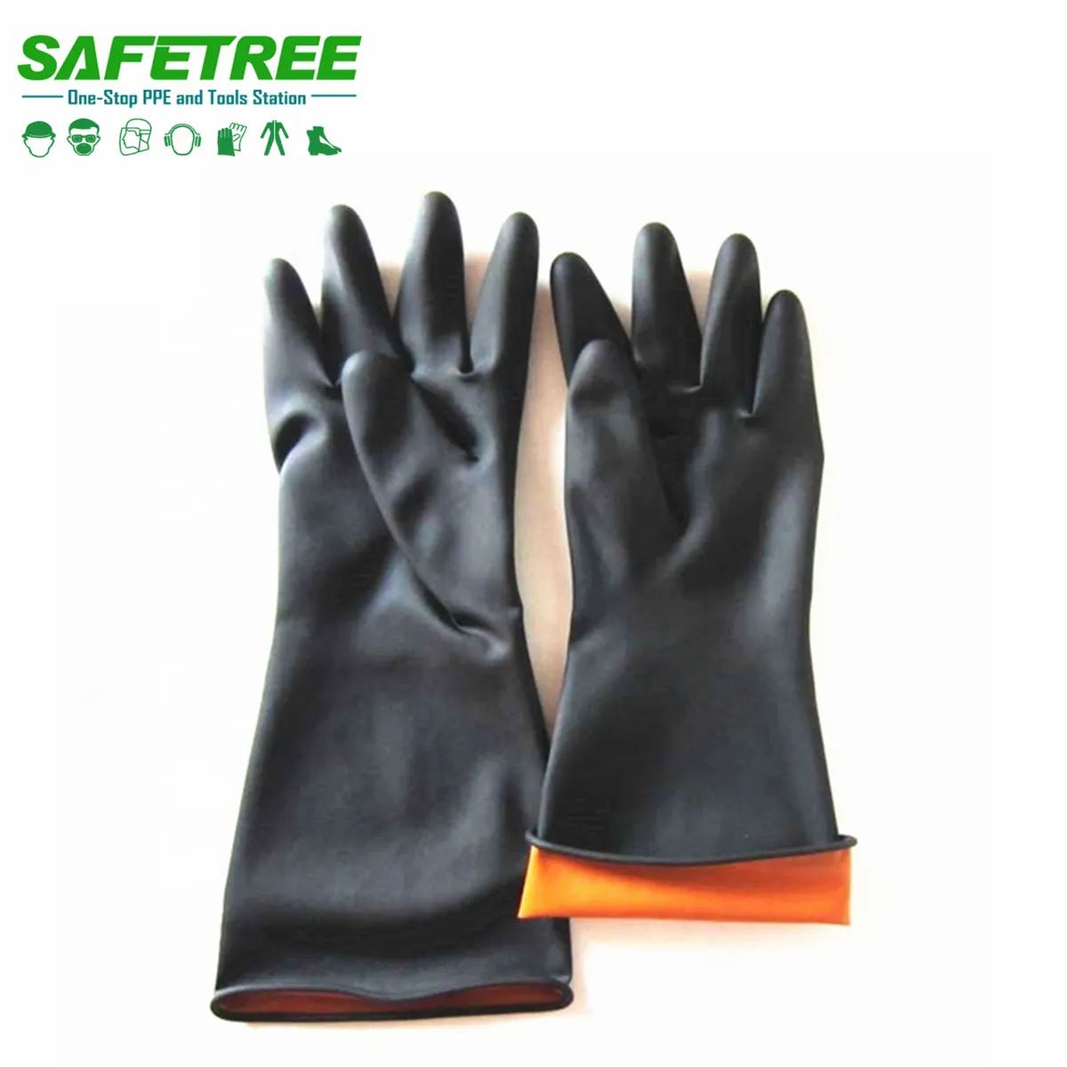 Găng Tay Cao Su Công Nghiệp EN374 EN388 EN420 Dài 45Cm Găng Tay Cao Su Chống Hóa Chất Guantes De Goma