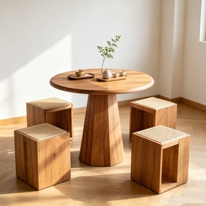Tavolo <span class=keywords><strong>da</strong></span> <span class=keywords><strong>Pranzo</strong></span> Moderno in Legno Massello per 4 Persone, Diametro 80cm, Base Conica, Set W80D80H75cm per <span class=keywords><strong>Cucina</strong></span>, Caffè, <span class=keywords><strong>Soggiorno</strong></span> - Product Image 3