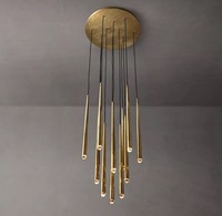 Lustre de luxe en cuivre de 48 pouces pour hall d'entrée, longs luminaires suspendus dorés, lustre moderne pour escalier de villa et plafonds hauts