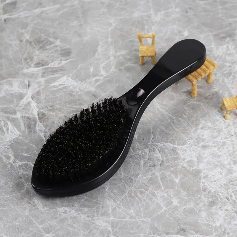 Hot Selling Black Bristle Hair Brush Beard Comb For Men Solid Wood Hard Wave Brush 360 Curved Custom Logo