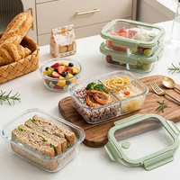Boîte de conservation alimentaire en verre résistant à la chaleur, couvercle en verre trempé hermétique avec boucle en PP, compatible micro-ondes, boîte de rangement alimentaire pour la cuisine, OEM
