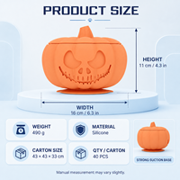 Bol pour chien TOPIN SBP-D032 personnalisé 2-en-1 en silicone, motif citrouille d'Halloween, 700 ml, mangeoire lente avec base à ventouse et tapis à lécher amovible