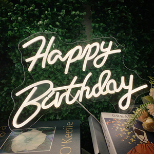 Enseigne néon LED dimmable Joyeux Anniversaire Décoration de fête de mariage Alimentation CC Décoration murale et de fête pour toute célébration d'âge - Product Image 1