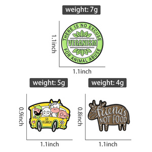 Spille Smaltate Vegane per il Movimento per i Diritti degli Animali, Messaggio 'Amici <span class=keywords><strong>Non</strong></span> Cibo', Gioielli all'Ingrosso - Product Image 6