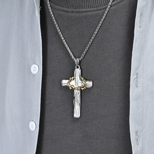 yunnique retro thorn wreath <b>titanium</b> steel cross necklace for men, artistic niche design, high-end pendant manufact - Product Image 3