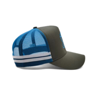 Casquette de camionneur rayée à profil haut de pays australien en gros personnalisé, casquette de camionneur en maille à rayures latérales avec logo en cuir à 5 panneaux