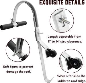 Crochet d'échelle de toit JH-Mech avec roue, accessoires d'échelle extensible pour toit, stabilisateur d'échelle en <span class=keywords><strong>acier</strong></span> robuste - Product Image 2