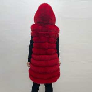 Personalizable Color y Tamaño Largo Con Capucha Rayas Rojo Real Fox <span class=keywords><strong>Fur</strong></span> Chaleco Invierno Grueso Cálido Chaleco de Piel de Mujer - Product Image 3
