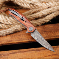 Couteau pliant classique GT-K4020-3 en acier Damas laiton, manche en bois de santal, cœur en acier VG10, couteau de camping pliant
