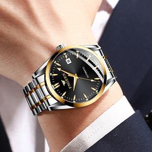 FNGEEN Automatic Mechanical Watch Men Stainless Steel Band Black Dial Date Display 30M Waterproof Silver Case - Product Image 2