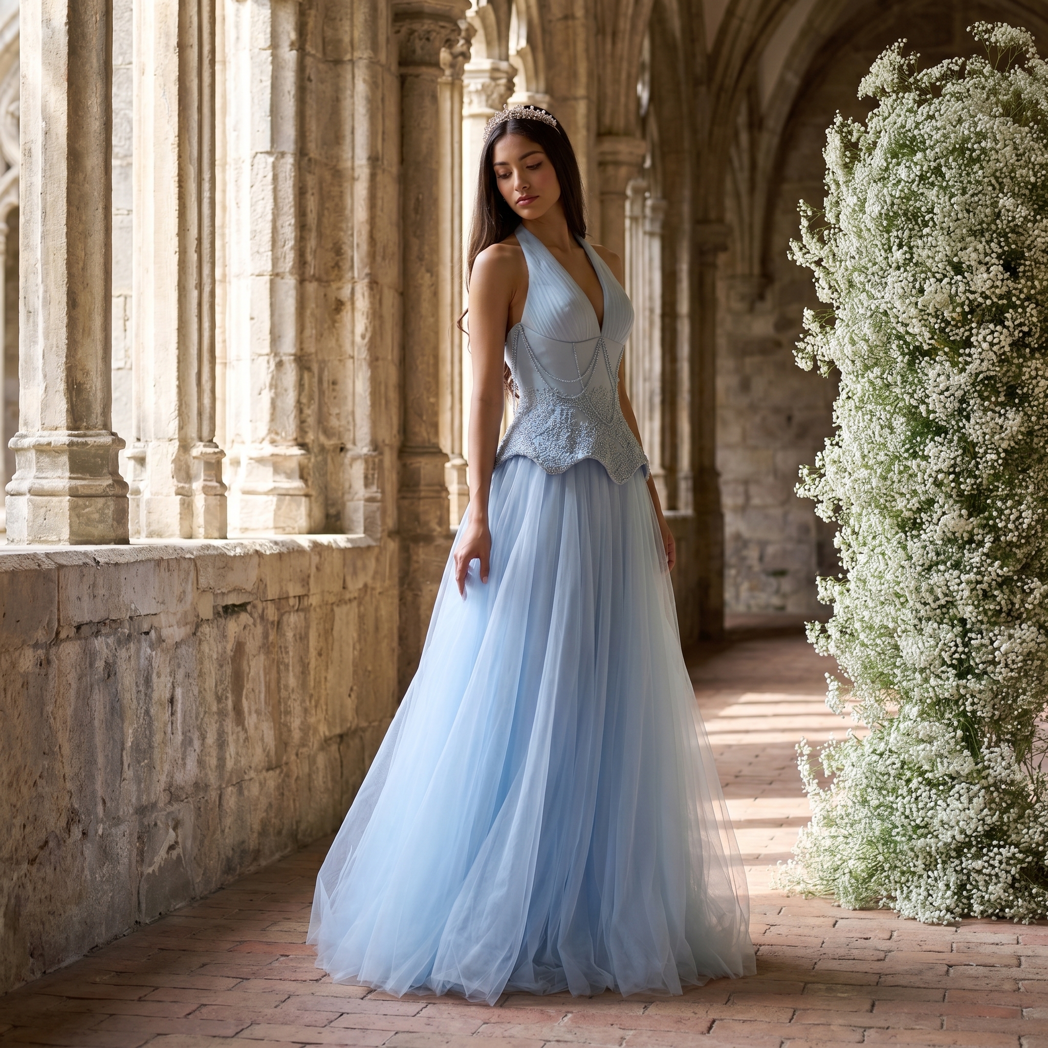 sachin and babi light blue dress Amoris T709 Elegant Chiffon Mini Dress with Neck Scarf  Mia Bella Couture