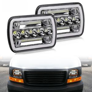 Phares de voiture 7x6/5x7 pouces LED, faisceau Hi/Lo, phares rectangulaires, halo blanc, DRL, clignotant ambre, H4 12V 120W 6000 lumens - Product Image 1
