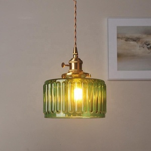 Lampe suspendue en verre côtelé rétro, style japonais nordique vintage, en laiton, pour îlot de cuisine, salle à manger, chevet - Product Image 1