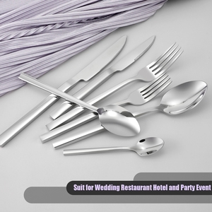 Stainless steel <b>square</b> handle design silver handle high-end hotel restaurant tableware spoon and fork cutlery <b>set</b> - Product Image 4