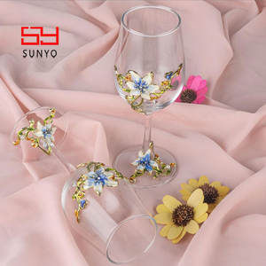 SUNYO-Copas de vino de cristal de flor esmaltadas pintadas a mano, tallo de <span class=keywords><strong>copa</strong></span> refinado transparente para <span class=keywords><strong>Cabernet</strong></span> - Product Image 5