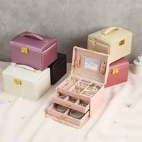 Boîte à bijoux personnalisée à trois couches en cuir Pu faite à la main avec miroir, grand étui de rangement pour bijoux, vente en gros