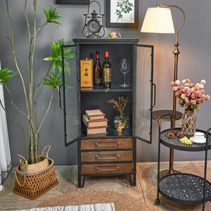 Meuble de rangement industriel réglable en métal avec porte vitrée, style ferme européen, écologique, pour salon, cuisine et salle à manger - Product Image 3