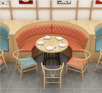 Meubles de restaurant Foshan, canapé en bois massif, canapé mural pour restaurant occidental, café, dossier en tissu doux, ensemble table et chaises commerciales