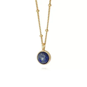 Ins Luxury Women's Gold Plated Labradorite And Lapis Lazuli Gemstone Natural Stone Fashion Round Design Long Pendant Necklace