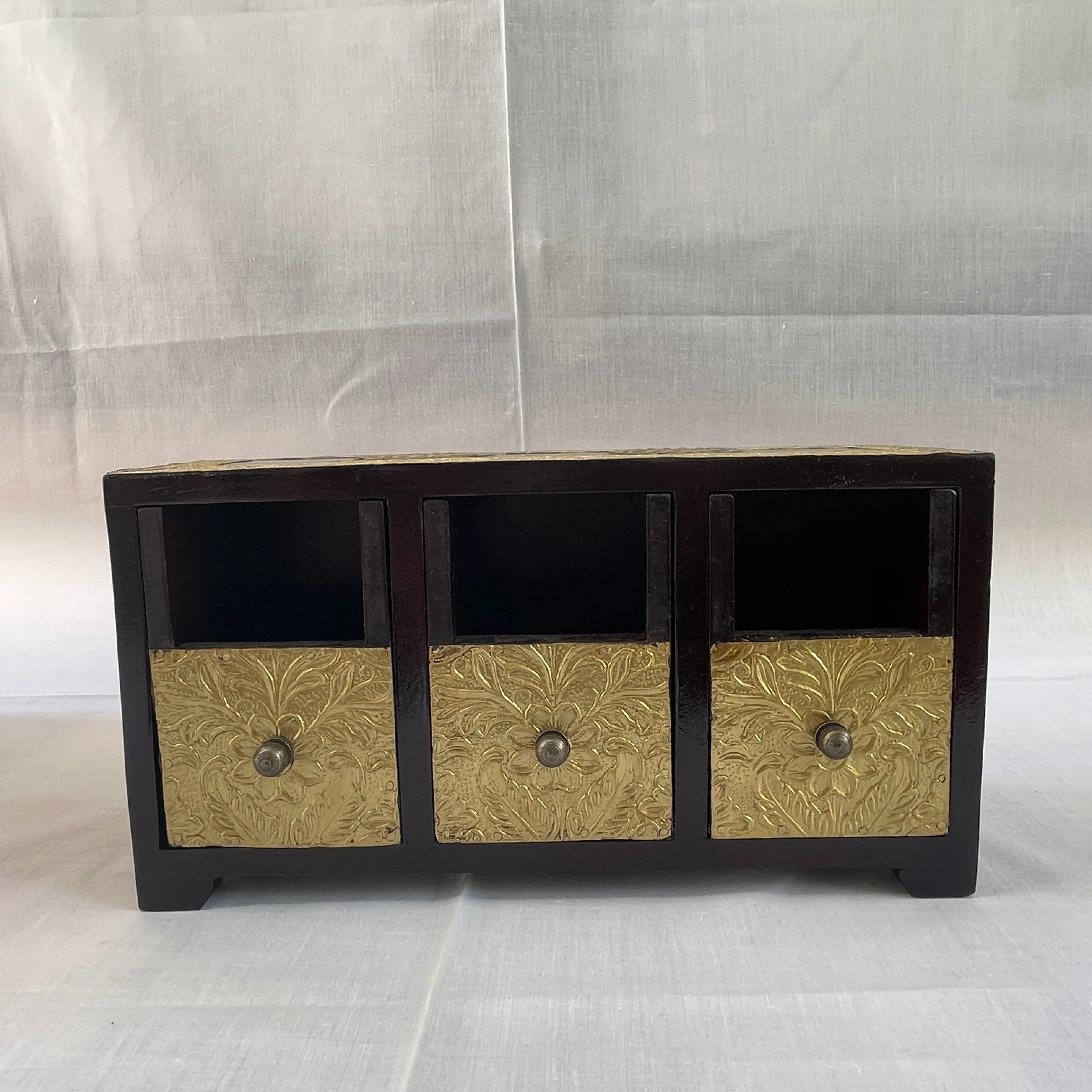 Standard Mango Wood 3 Drawer Cabinet Brass Fitted Temple With Doors & 2 Drawers For Living Room Handmade Bulk Product