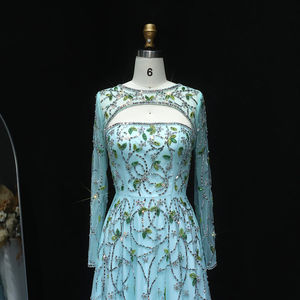 Vestido de Noche Azul de Lujo Jancember LSZ593, Manga Larga, Línea A, con Cuentas, Vestido de Graduación, Fiesta Formal - Product Image 3