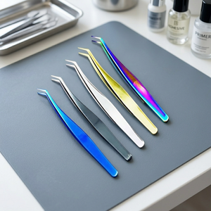 ASAP BEAUTY PAKISTAN Ensemble de 5 pinces professionnelles en acier inoxydable pour extensions de cils, pinces droites à pointe en fibre dentelée - Product Image 4