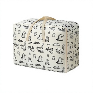 Grand sac de rangement souple en tissu laminé tissé avec fermeture éclair, résistant à l'humidité, pour couettes et vêtements, idéal pour le voyage et la maison - Product Image 1