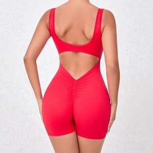 Body sportivo da donna confortevole con scollo a U e schiena scoperta, compressivo, con arricciatura posteriore, per corsa - Product Image 3