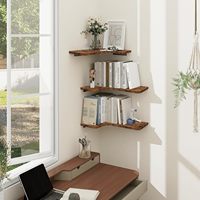 Étagères d'angle murales modernes robustes, lot de 3 étagères flottantes pour épices avec trou pour câbles, en bois, pour cuisine et salle de bain