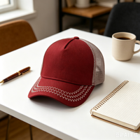 Cappello da Baseball Snapback a 5 Pannelli Rosso Personalizzato con Logo, in Cotone e Rete, Corona Alta, Stile Hip Hop Streetwear per Brand, Vendita all'Ingrosso